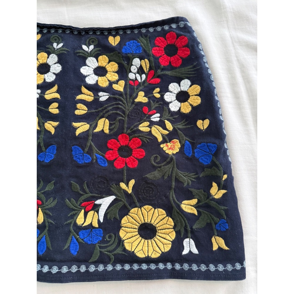 Velzera Embroidered Floral Mini Skirt Folk Art Cottagecore Boho 28 Waist - Picture 3 of 8